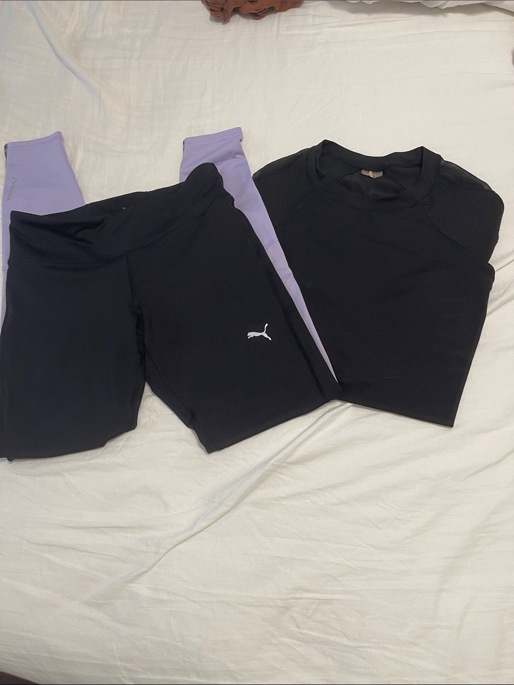 Puma Black Leggings with Lavender Side Panels - Kids